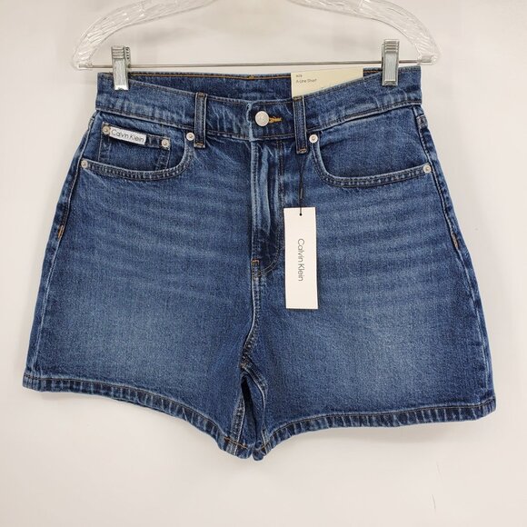 NWT Calvin Klein Jeans A Line High Rise 5.5" Inseam Denim Jean Shorts Size 28 - Picture 1 of 10